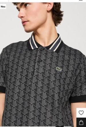 Lacost e Black Premium 240 gsm interlock compact cotton fabric Polo Tshirt with Allover Monogram Print Collar Design and Embroidered Logo 3590