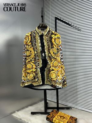 VERSACEE BOROCCO SHIRT IMPORTED HALF SLEEVES GOLD WHITE