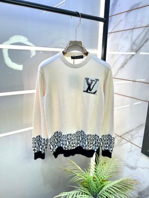 Louis_Vuitton Imported Monogram Super Premium White Pullovers F3385-WH