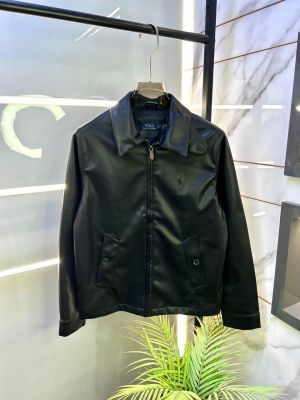 Ralph_Lauren Imported Super Premium Black Leather Zipper Jacket F3227-BL