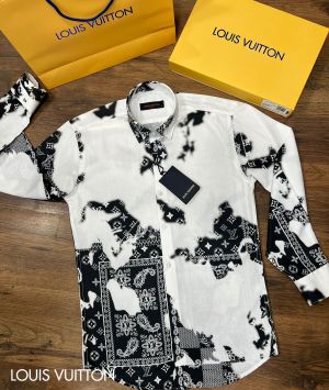 Sale Louis_Vuitton White Monogram Print Premium Shirt F469-WH