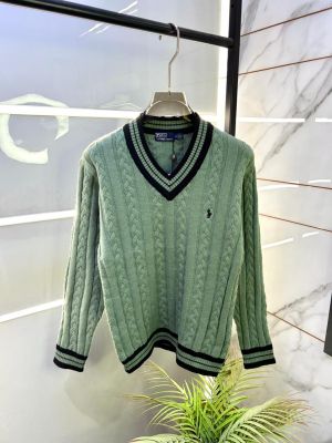 Ralph_Lauren Light Green Imported knitted V Neck Super Premium Pullovers F3261-LGR