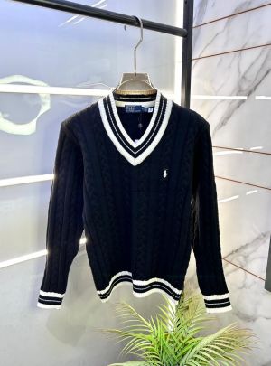 Ralph_Lauren Black Imported knitted V Neck Super Premium Pullovers F3261-BL