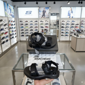 Skechers-Go-Walk-Black-White-Premium-Sandal