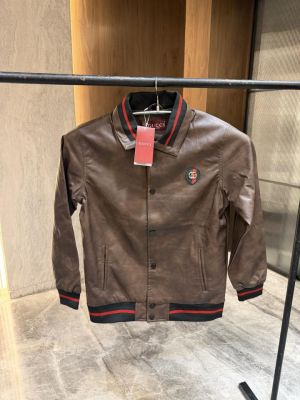Gucc i Grey Dark brown leather Jacket