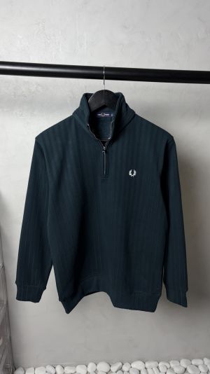Fred perr_y Ribbed Half Zip Sweatshirt Dark Green 1080