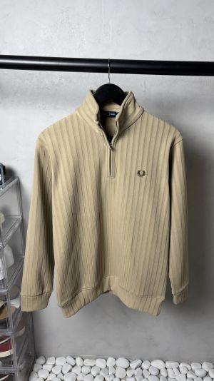 Fred Perr_y Ribbed Half Zip Sweatshirt Beige 1081