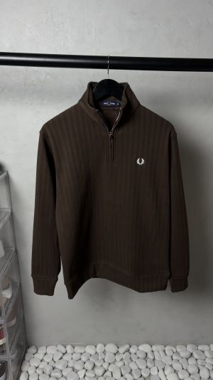 Fred Perr_y Ribbed Half Zip Sweatshirt Brown 1079