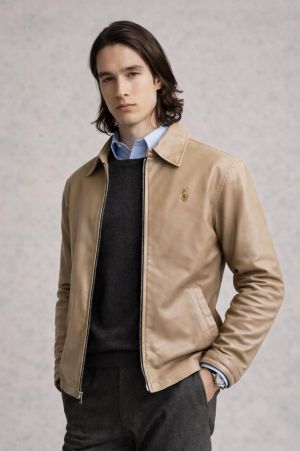Ralph_Lauren Chest Logo Leather Jacket Camel Brown 
