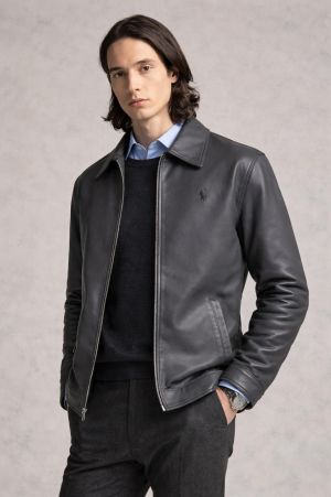 Ralph_Lauren Chest Logo Leather Jacket Stone Grey