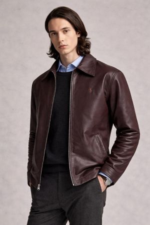 Ralph_Lauren Chest Logo Leather Jacket Maroon