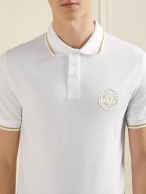 Versace White Premium Cotton Lycra Pique fabric Polo Tshirt with Collar Design and Emboss Logo 2886
