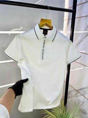 Sale Arman_i Exchange Zipper White Collar Neck Premium Polo T-shirt F2438-WH