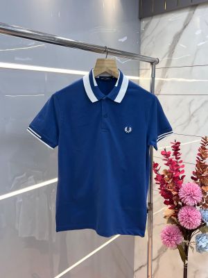 Fred Perr y Blue Premium Cotton Pique fabric Polo Tshirt with Collar Design and Embroidered Logo  3631