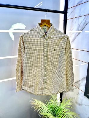 Brooks Brothers Micro Checks Beige Oxford Lycra Premium Shirts F2934-BE