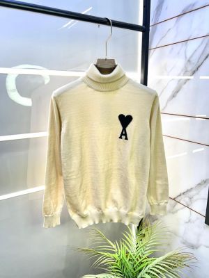 Ami Logo Imported Beige High Neck Premium Pullovers F3391-BE