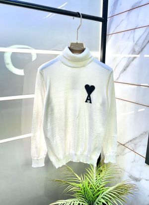 Ami Logo Imported White High Neck Premium Pullovers F3391-WH