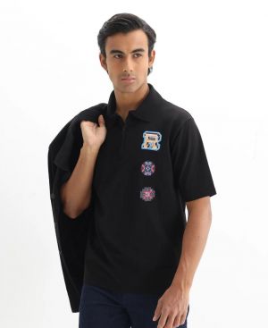 Rare Rabbit Black Zipper Polo Premium Collar Neck T-shirt F2999-B2