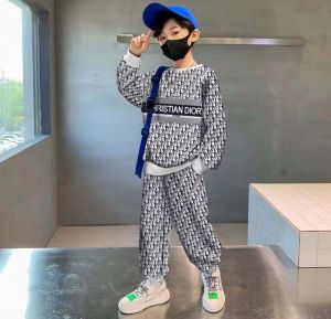 Christian Dio_r Monogram Print Navy Blue Turkey Imported Premium Cord Set For Kids With Brand Packaging (DN 561)