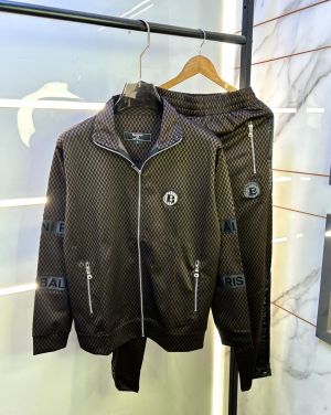 Balmai n Paris Logo Imported Embossed Print Brown Super Premium Track Suit With Brand Carry Bag F2338-BR