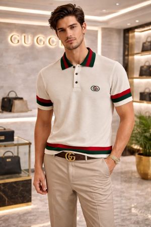 Gucc i Cream Imported knitted Premium Collar Neck Polo T-shirt F3440-CR