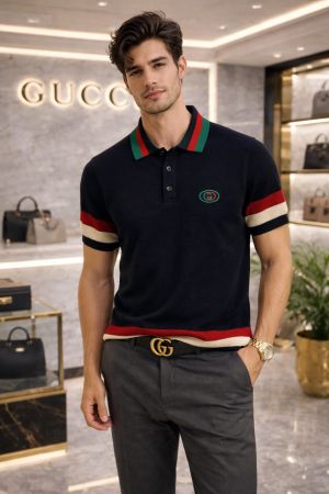 Gucc i Black Imported knitted Premium Collar Neck Polo T-shirt F3440-BL