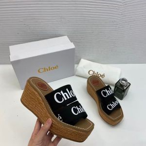 Chloe_Woody_Wedge_Espadrille_Sandals_Platform_Heel_Black_Logo-embroidered_Straps_With_OG_Box_Black