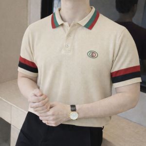 Gucc i Cream Imported knitted Premium Collar Neck Polo T-shirt F3440-CR