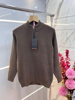 Tommy Hilfige r Chocolate Premium Imported High Neck Knitted Pullover Half Zipper Style 3561