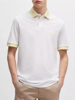 Hugo Bos s White Premium Imported Compact Yarn 240 GSM Interlock Fabric Polo Tshirt with Collar Design and Emboss Logo 3352