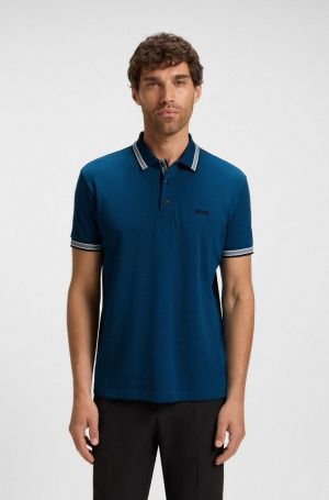 Hugo Bos s Blue Premium Imported Compact Yarn 240 GSM Interlock Fabric Polo Tshirt with Collar Design and Emboss Logo 3354