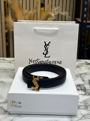 Yves Saint Laurent Monogram Gold Ysl Buckle Leather Belt (27-1)