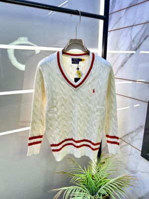 Ralph_Lauren White Imported knitted V Neck Super Premium Pullovers F3246-WH