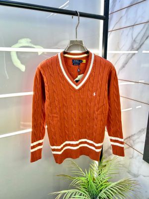 Ralph_Lauren Imported Orange knitted V Neck Super Premium Pullovers F3246-OR