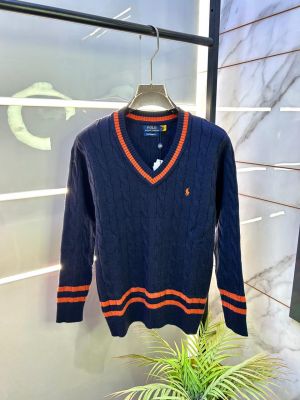 Ralph_Lauren Navy Imported knitted V Neck Super Premium Pullovers F3246-NY