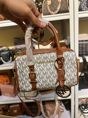 Michael_Kors Bedford Legacy Extra-Small Logo Duffle Crossbody Bag in Beige Logo-print Canvas With Acorn Leather (1712)