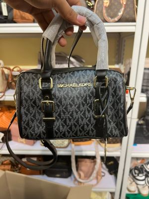 Michael_Kors Bedford Legacy Extra-Small Logo Duffle Crossbody Bag in Black Logo-print Canvas With Acorn Leather (1712)