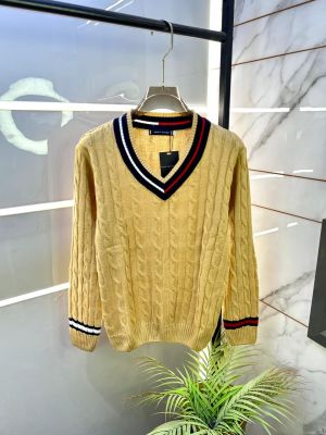 Tommy_Hilfiger Imported Camel knitted V Neck Super Premium Pullovers F3238-CA