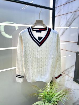 Tommy_Hilfiger Imported White knitted V Neck Super Premium Pullovers F3238-WH