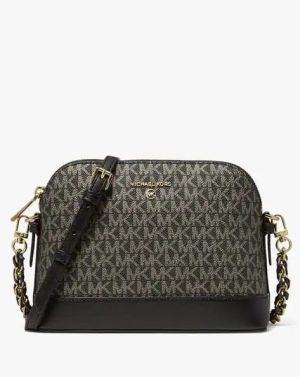 Michael_Kors Jet Set Charm Logo Dome Saffiano Leather Crossbody Bag (Black-24032)