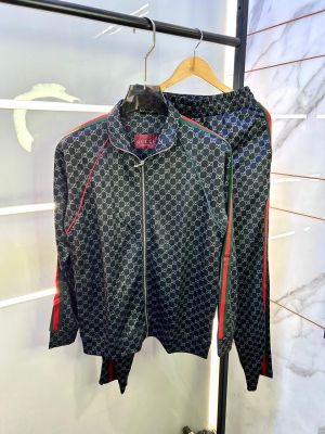 Gucc i Monogram Allover Print Super Premium Black Track Suit With Brand Carry Bag Packing F3379-BL