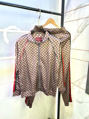 Gucc i Monogram Allover Print Super Premium Grey Track Suit With Brand Carry Bag Packing F3379-GY