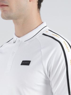 Hacke t White Premium 240 gsm interlock compact cotton fabric Polo Tshirt with Shoulder Strip and Patch Logo 2991