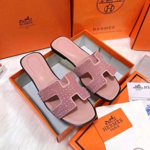 Hermes Pink Drill Diamonds Premium Flats