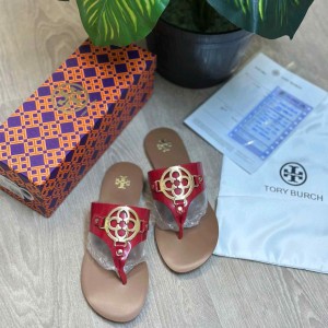 Tory Burc.h Metal Miller Patient Red Flat Sandal