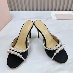 Mach Mach Black Silk Satin Luxury Pearls High Heels