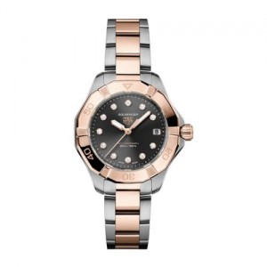 Tag Heuer Aquaracer Solargraph Silver Rose Gold Black Dial For Her