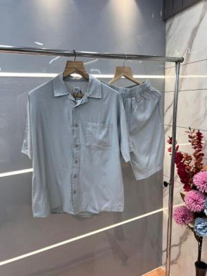 Zar a English Green Premium Imported Cotton Lycra Fabric Cuban Collar Cord Set with Carry Bag 2342