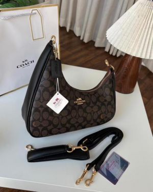 Coac_h Twisted Teri Shoulder Bag In Signature Coated Canvas With Box And Dust Bag (CB102-Coffee)