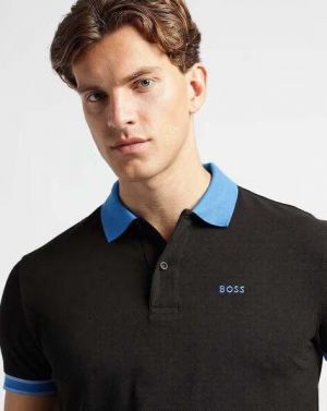 Hugo Bos s Navy Premium Imported Compact Yarn 240 GSM Interlock Fabric Polo Tshirt with Collar Design and Emboss Logo 3680